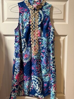 Girls Navy Floral Embroidered Shift Dress